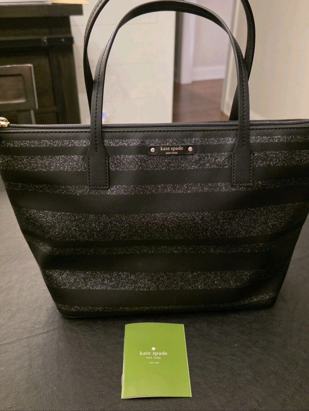 KATE SPADE Hani Haven Lane Tote NEW Black Striped Women Glitter Purse Handbag
